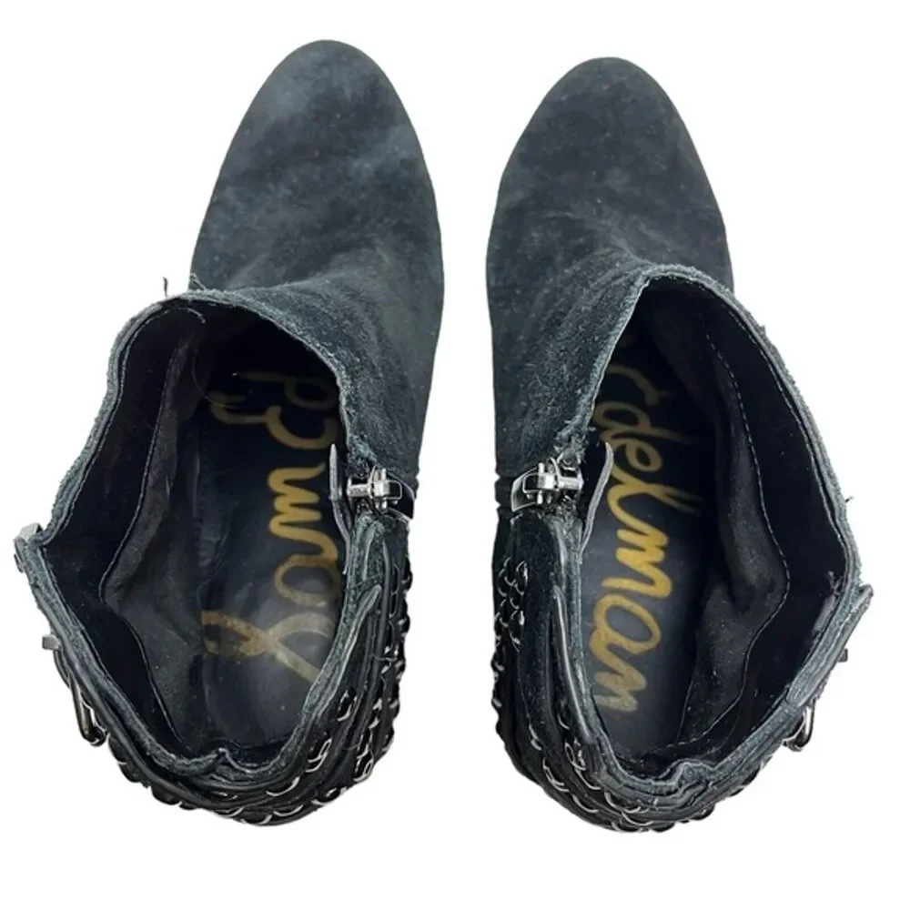 SAM EDELMAN PENROSE Black Ankle Booties Boots Buckles Gothic Leather Suede 6.5 - Picture 9 of 15